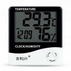 吉利（jili）電子溫度計數顯溫濕度計高精度帶時間鬧鐘可貼牌logo