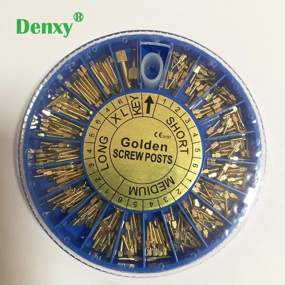 Golden Screw Post 240pcs&2Key Dental Dentist Conical Screw post Gold Plated Tape