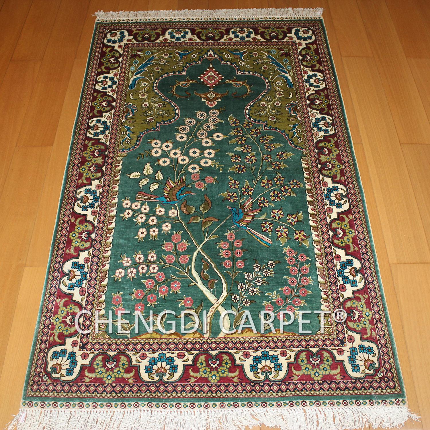 3x5 Handmade Silk Carpet With Bird Animal