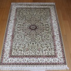4x6 Green Handmade Persian Silk Carpet
