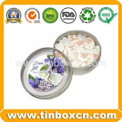 Round candy tin with clear lid