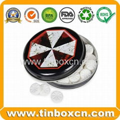 Round confectionary mint tin can clac clic tin candy tin box