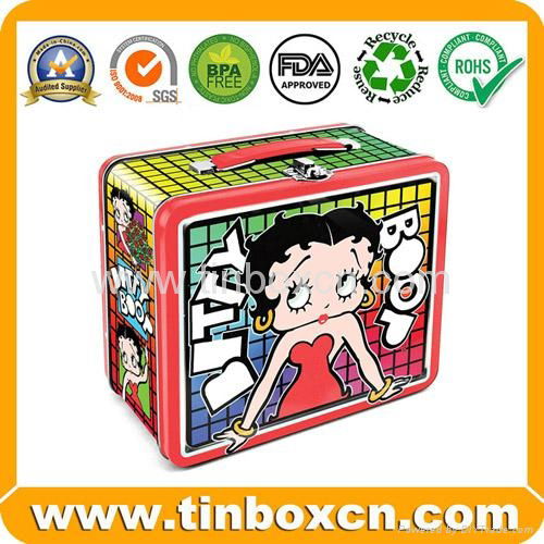 Rectangular lunch tin box with handle for gift tin case packaging