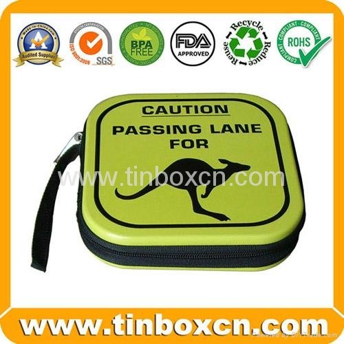 Square CD/DVD tin case with zipper