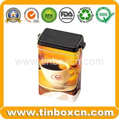 Custom coffee tin box with plastic lid and rubber seal