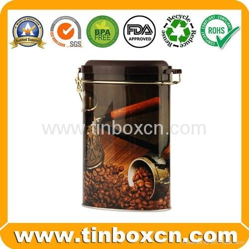 Oval coffee tin with airtight lid
