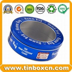 Round custom tin box metal tin can with transparent PVC window