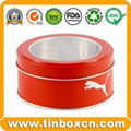 Round custom tin box metal tin can with transparent PVC window 3