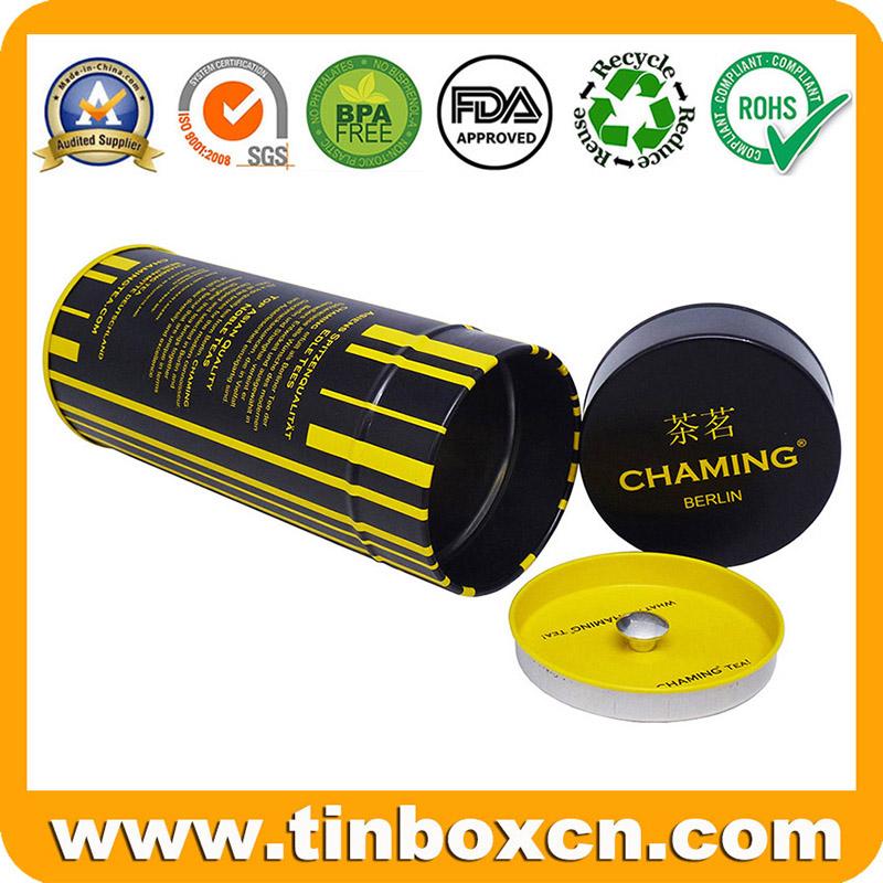 Cylindrical tea tin with inner-lid and rivet