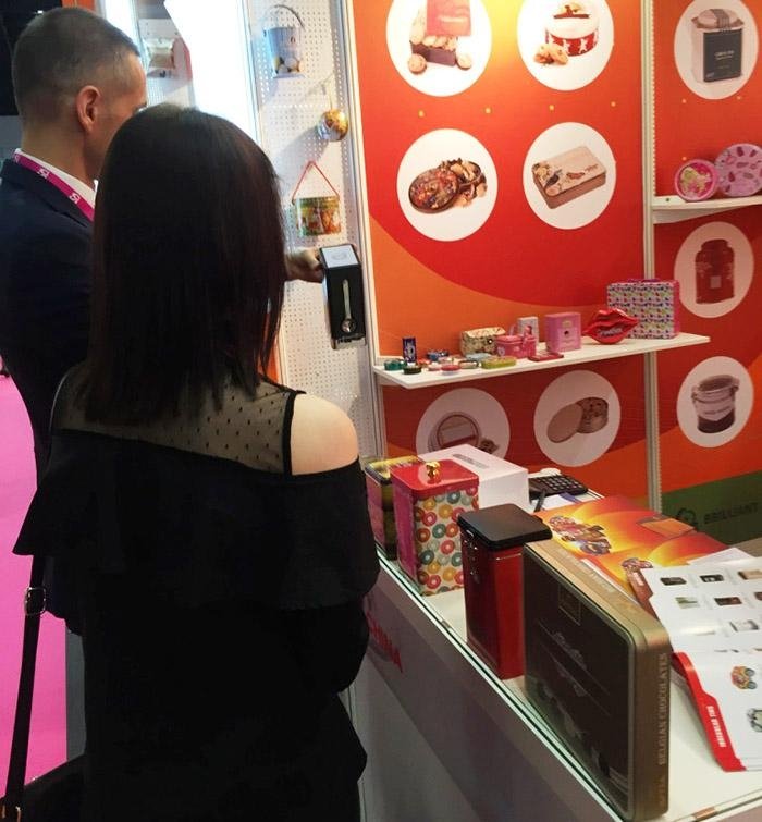 Customers are visiting Brilliant Tin Box booth