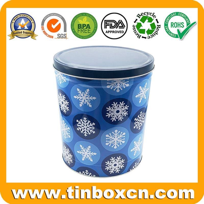 Custom 3.5 Gallon Christmas Popcorn tin with lid