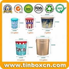 Custom 0.5/1/2/3.5/6.5 Gallon Metal Bucket Popcorn Tin with Lid