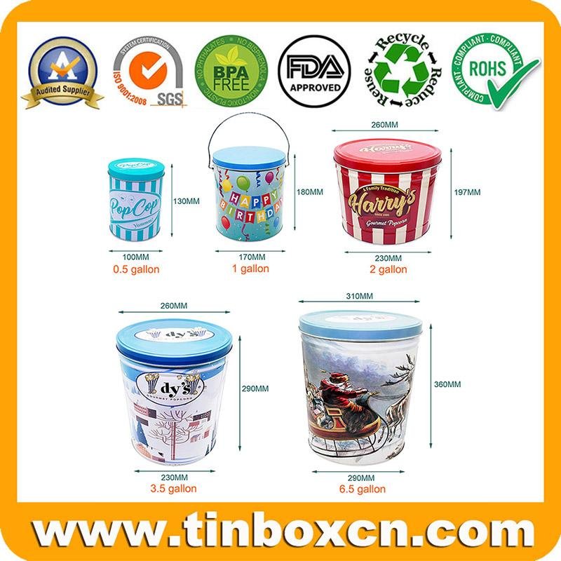 Empty 0.5/1/2/3.5/6.5 gallon food container metal tin popcorn bucket