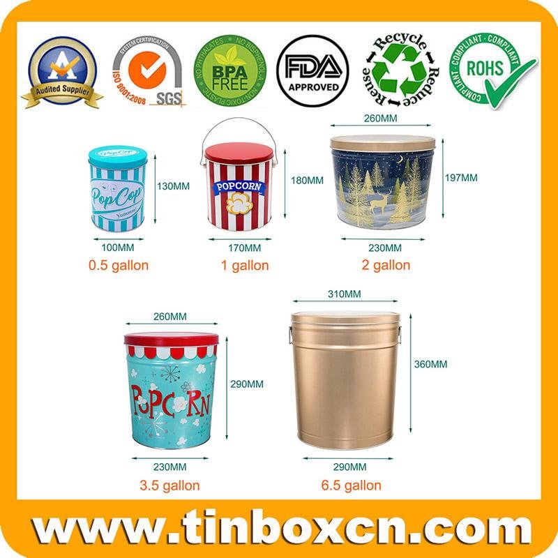 Empty 0.5/1/2/3.5/6.5 gallon food container metal tin popcorn bucket 2