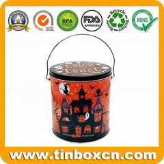Customized 1 gallon metal tin popcorn bucket with handle lid