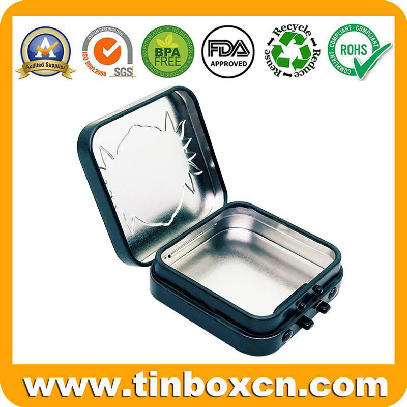 Custom Embossing Square Child Resistant Safety Closure Lock Tin Box with Hinge 4