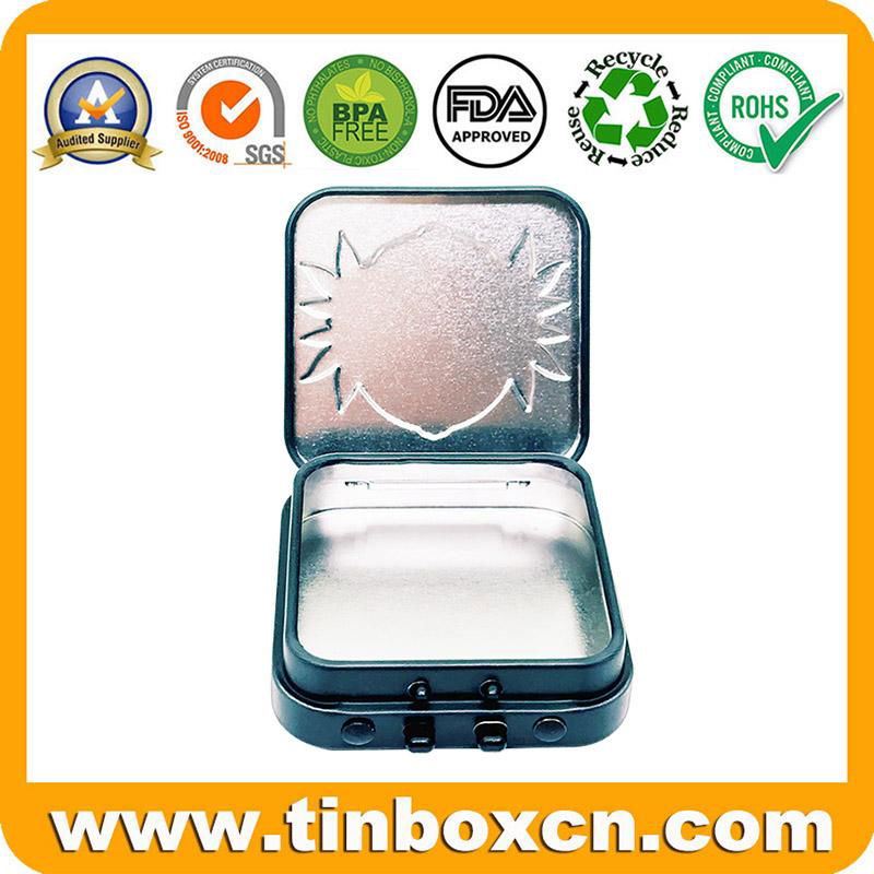 Custom Embossing Square Child Resistant Safety Closure Lock Tin Box with Hinge 5