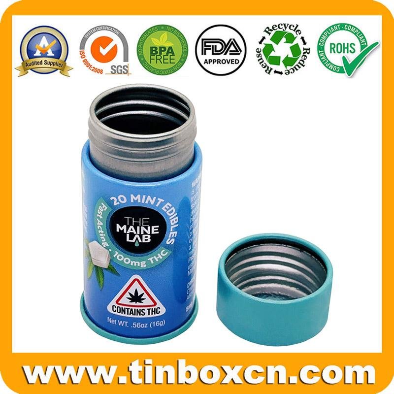 Factory Child Resistant Screw Top Round CR Packaging Box Edible Mint Candy Tin 3