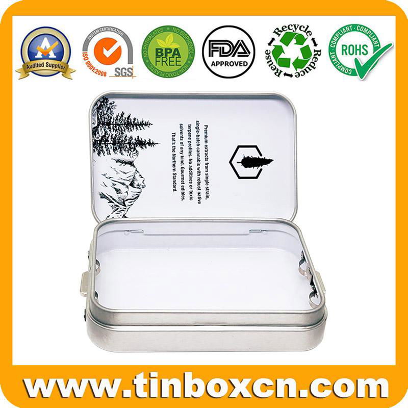 Metal CR packaging plain hinge closure child safety proof resistant tin box 5