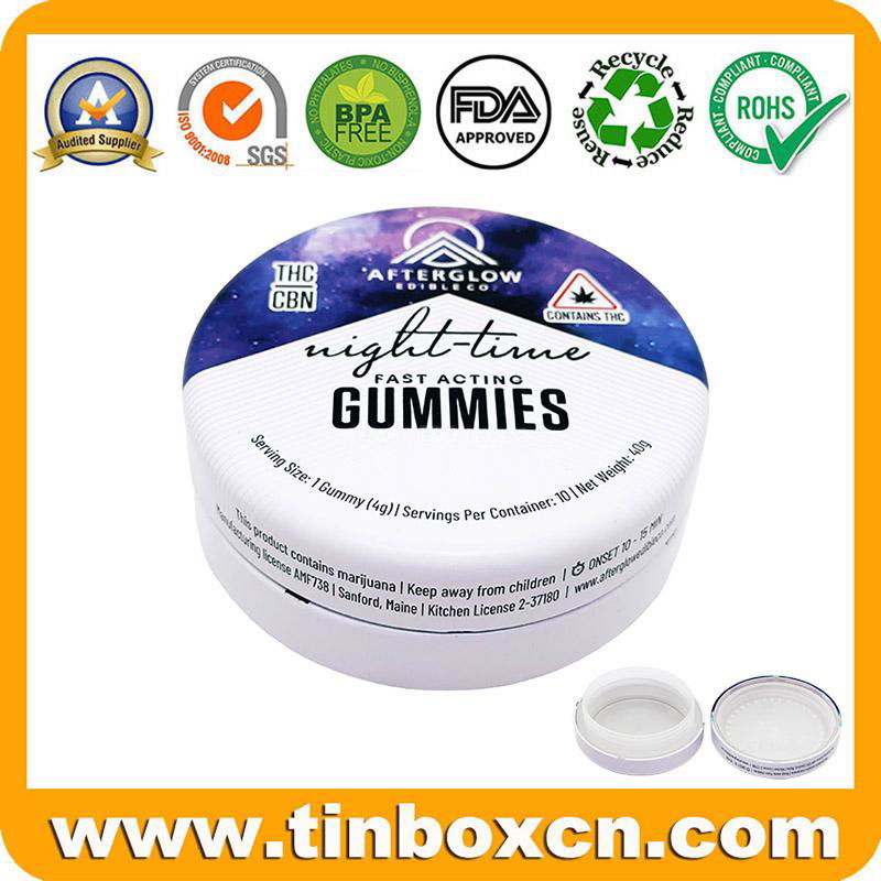 Round Screw Candy Mint Gummies Airtight Tin Box with Child Resistant Lock