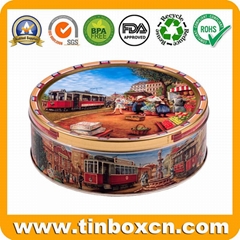 Custom empty vintage round can danish cookies tin box with embossing