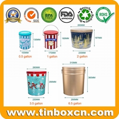 Factory 0.5/1/2/3.5/6.5 Gallon Popcorn Tin Basket Metal Tin Bucket with Lid