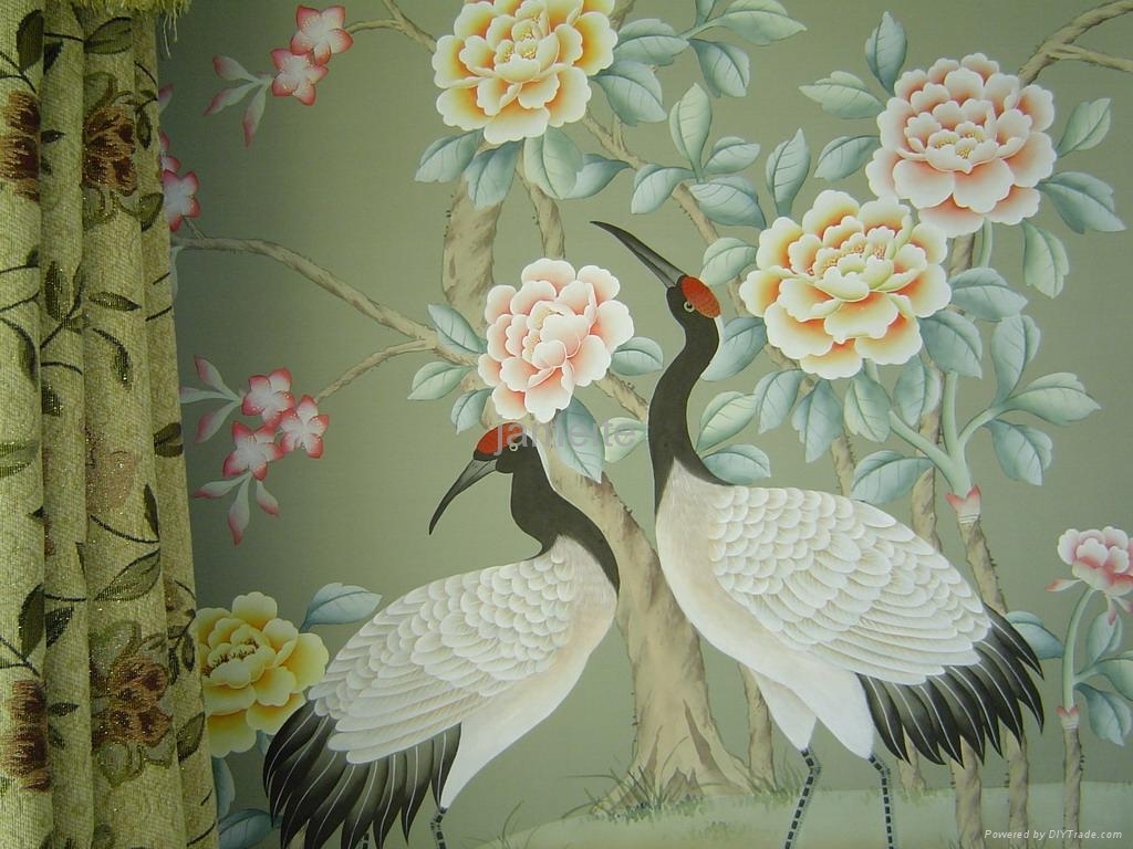 Hand painted silk wallpaper