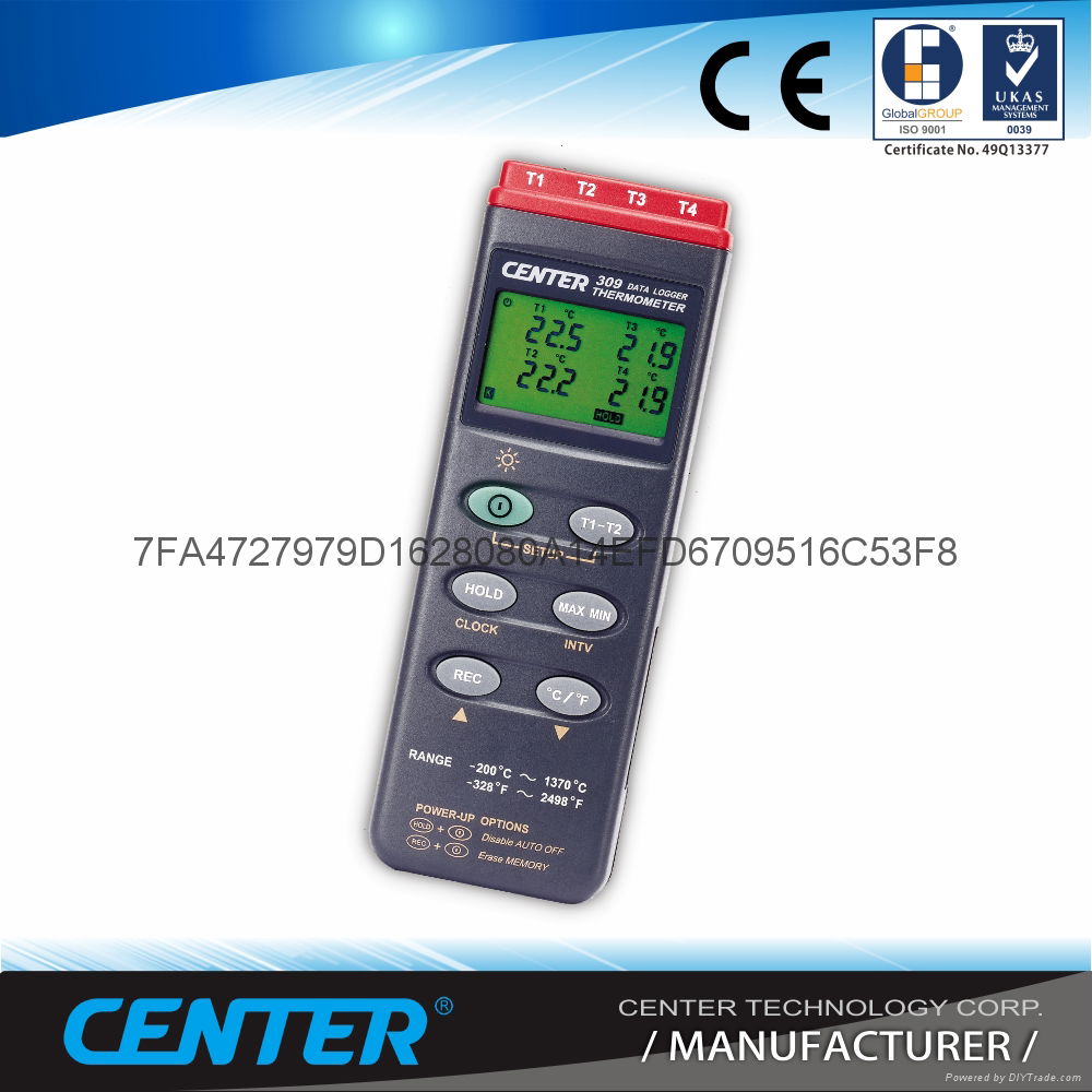 CENTER 309-Thermometer (K Type, 4 Inputs, Datalogger)