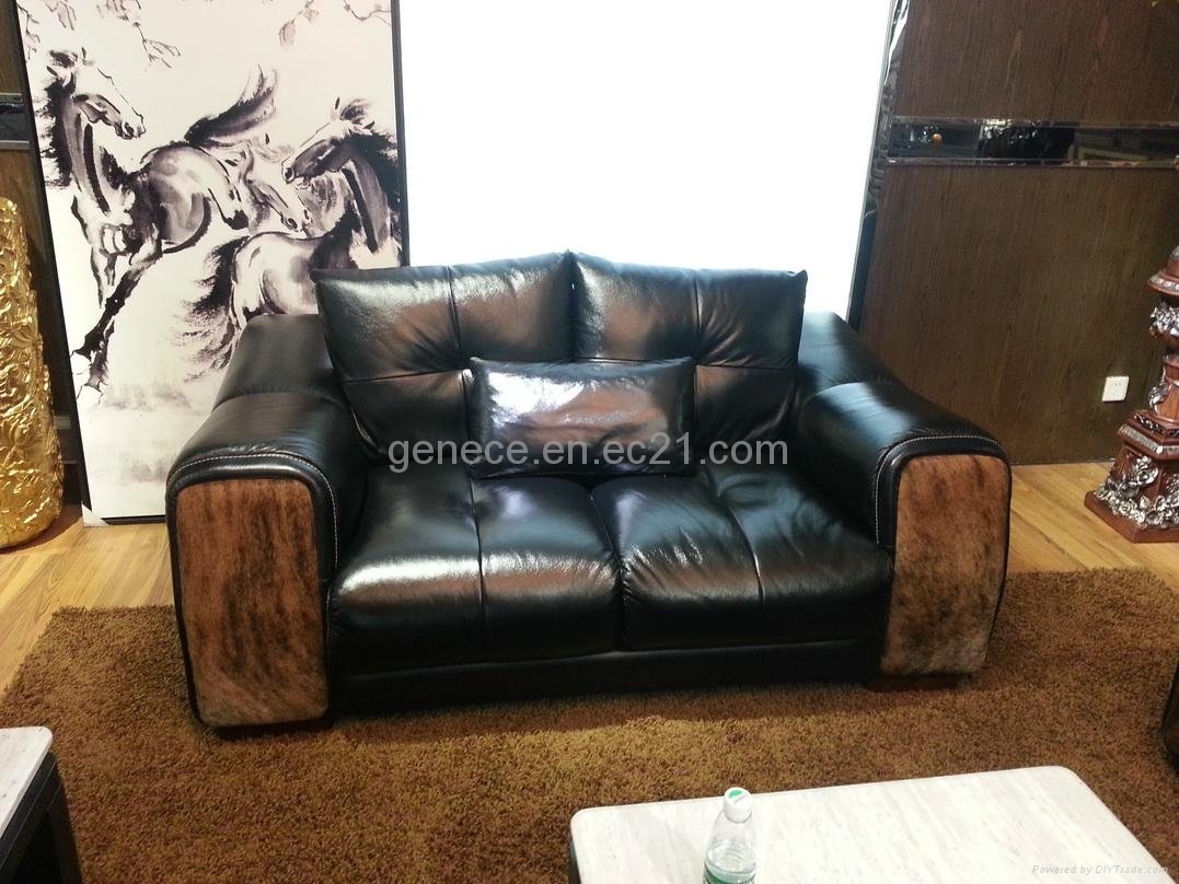 Post Modern Cow Skin Leather Couch Hot Sale Model Furniture Set 3