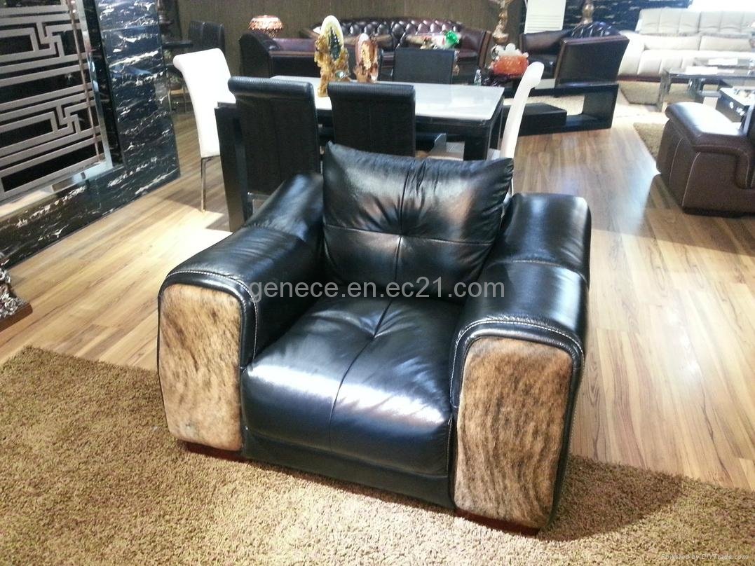 Post Modern Cow Skin Leather Couch Hot Sale Model Furniture Set 4