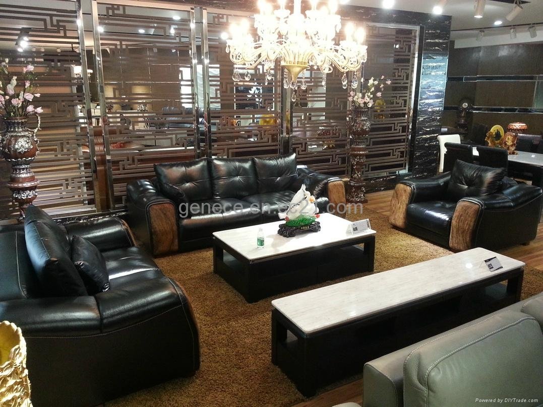 Post Modern Cow Skin Leather Couch Hot Sale Model Furniture Set 5