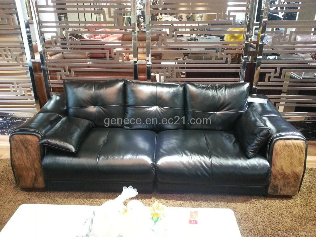 Post Modern Cow Skin Leather Couch Hot Sale Model Furniture Set 2