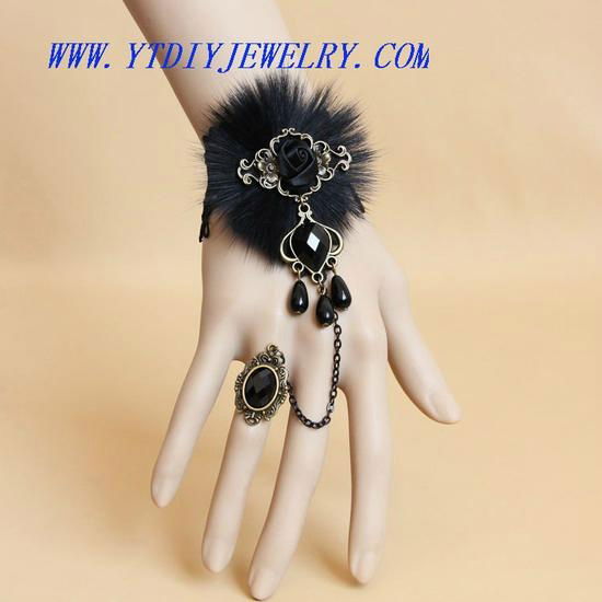 fashion gothic black lace bracelets& ring set