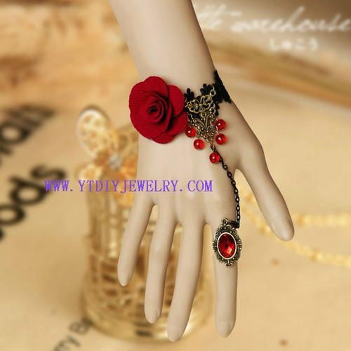 fashion gothic black lace bracelets& ring set 2