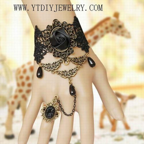 fashion gothic black lace bracelets& ring set 3