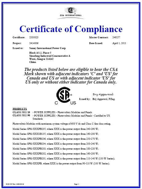 CSA the authentication solar energy components 2