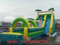 Inflatable pool combination of water slides