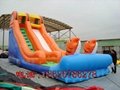 Inflatable pool combination of water slides