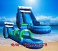 Inflatable pool combination of water slides