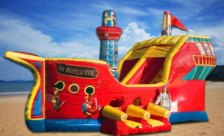 Inflatable pirate ship slides