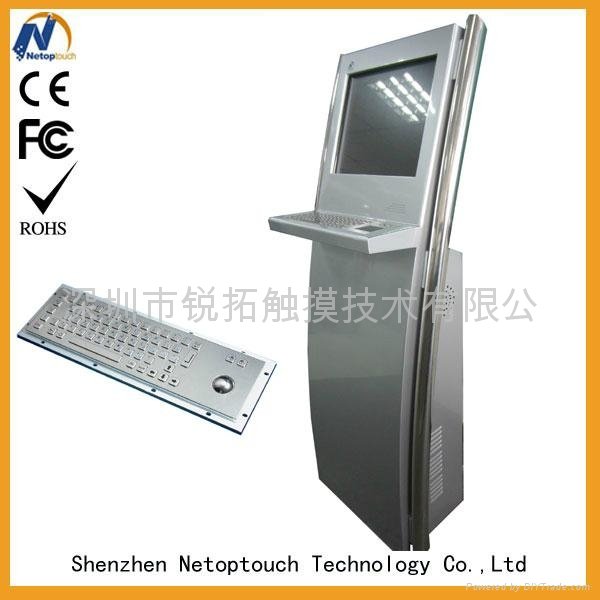 Touch screen all in one kiosk with metal keyboard