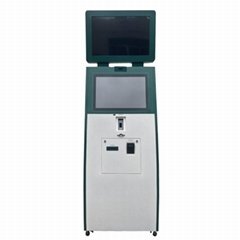 Cash register checkout kiosk with cheque scanner