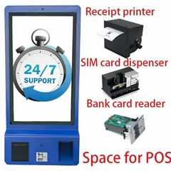 Capacitive touch screen Self service ordering kiosk with space for POS holder