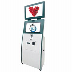 Cash register checkout kiosk with cheque scanner