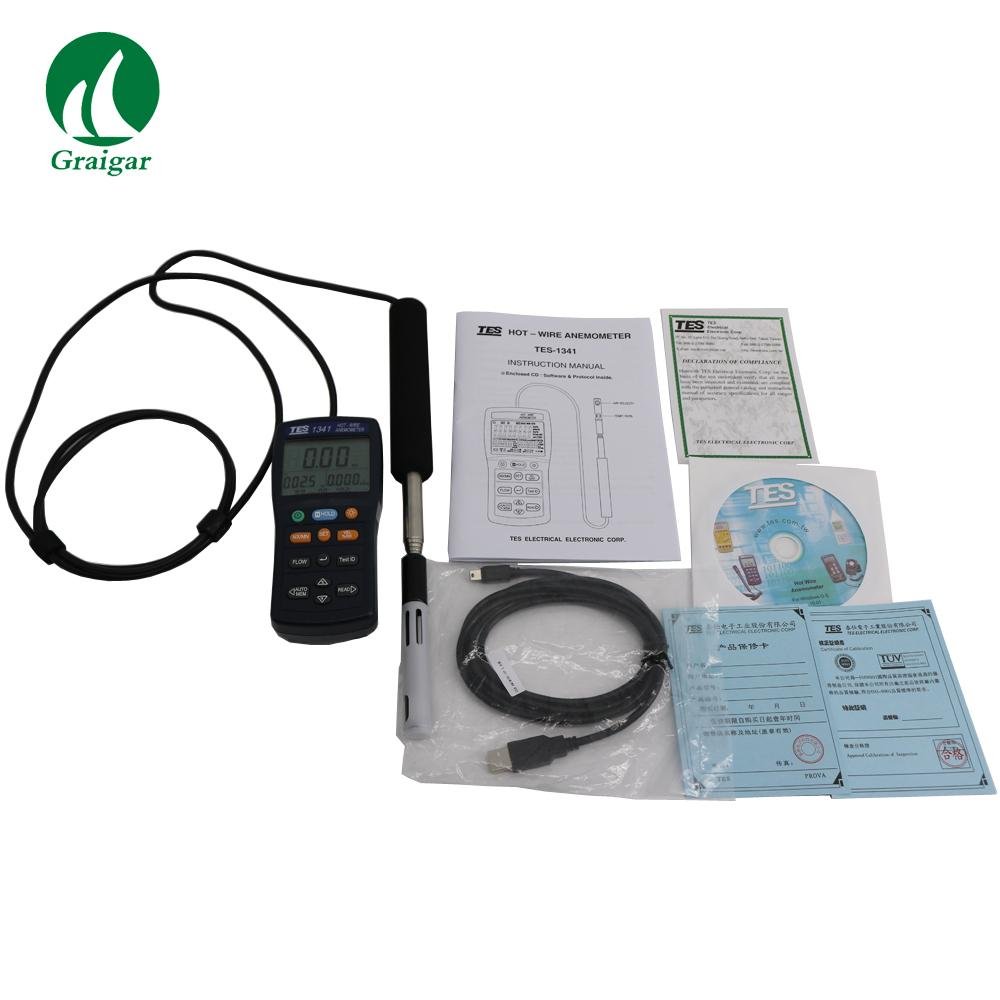 TES-1341 Hot Wire Anemometer  Air Velocity Tester Tempe Humidity Meter TES1341 7