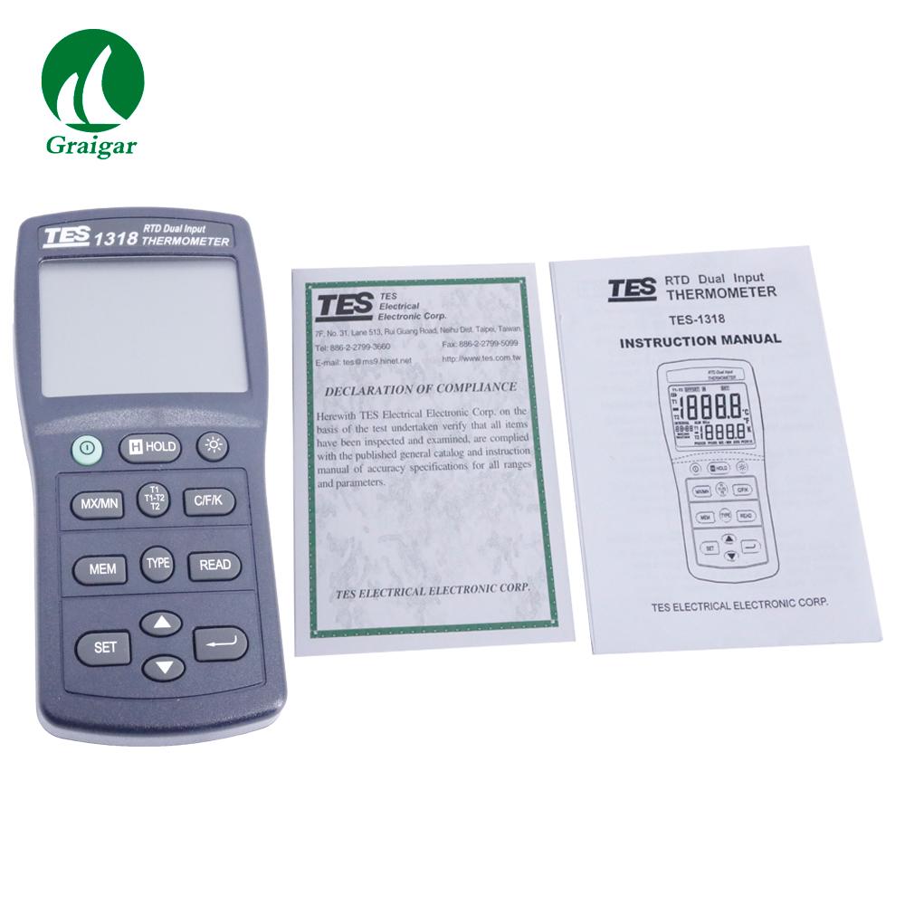 High Accuracy TES-1318 RTD Dual Input Thermometer Sampling Rate 1 time/sec