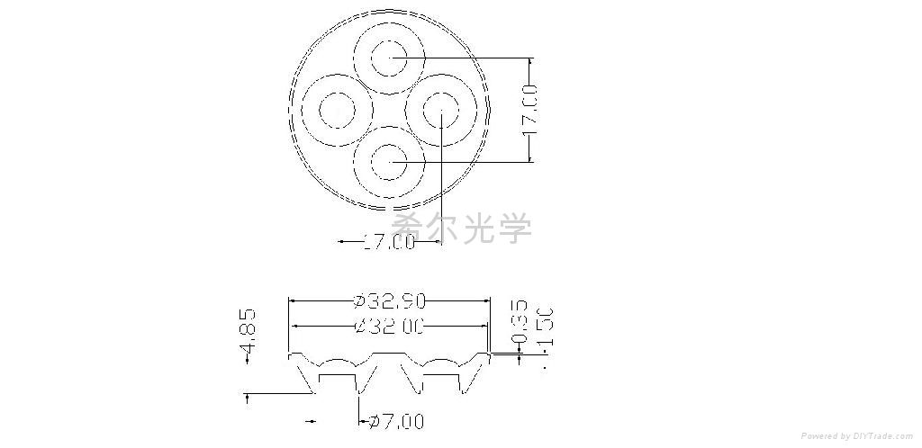 大功率LED透镜直径32.9MM角度35四合一 2