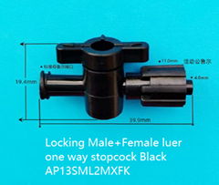 Locking Male+Female luer one way stopcock black