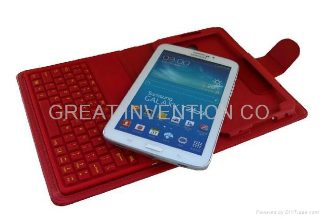 Wireless Bluetooth keyboard leather case for 7'' Samsung galaxy tab 3 P3200  2