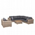 L shape round rattan sofa with one single sofa with one table 